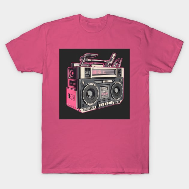 Ghetto Blaster Boom Box 80s Hip-Hop Stereo T-Shirt by Grassroots Green